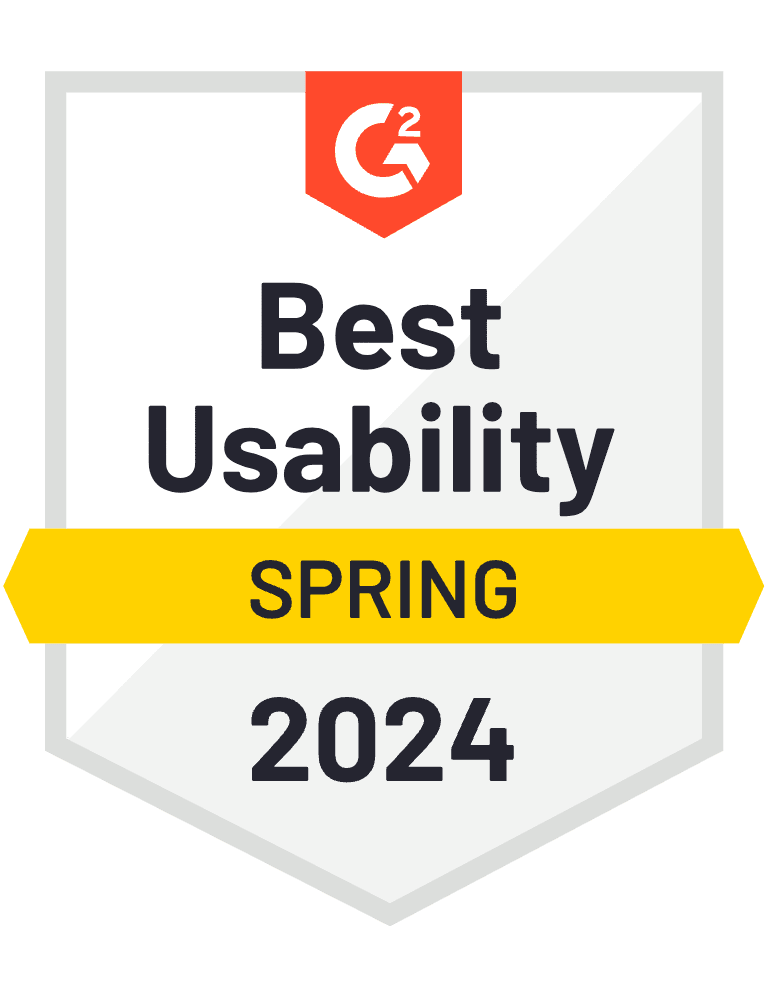 G2 Badge: Best Usability, Summer 2023